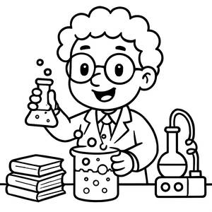 Cheerful Scientist Coloring Page