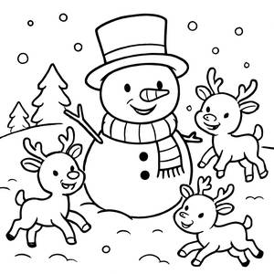 Page à Colorier Bonhomme de Neige Joyeux