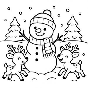Pagina da Colorare di un Felice Pupazzo di Neve