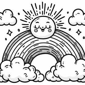 Page à Colorier du Soleil Joyeux et de l'Arc-en-Ciel