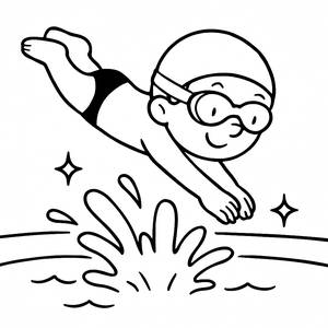 Page à Colorier de Nageur Joyeux Plongeant
