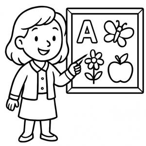 Cheerful Teacher Coloring Page