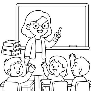 Cheerful Teacher Coloring Page