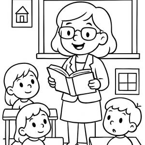 Cheerful Teacher Coloring Page