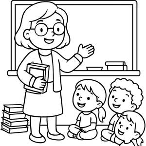Cheerful Teacher Coloring Page