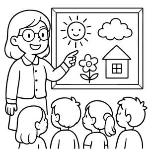 Cheerful Teacher Coloring Page