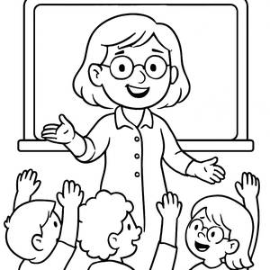 Cheerful Teacher Coloring Page