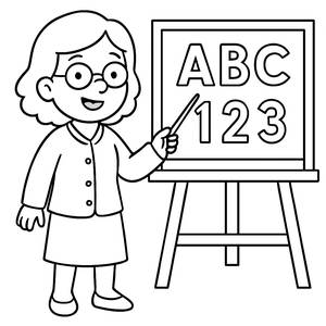 Cheerful Teacher Coloring Page