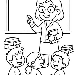 Cheerful Teacher Coloring Page