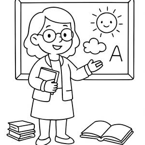 Cheerful Teacher Coloring Page