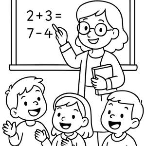 Cheerful Teacher Coloring Page