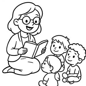 Página para Colorear de la Maestra Alegre Leyendo