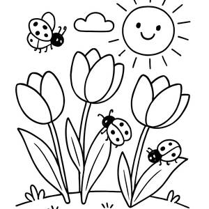 Cheerful Tulips Coloring Page