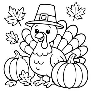 Cheerful Turkey Coloring Page for Thanksgiving