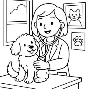 Cheerful Veterinarian Coloring Page - Puppy Love!