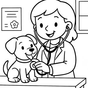 Cheerful Veterinarian Coloring Page
