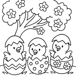 Página para Colorear de Pollitos Naciendo de Huevos Decorados