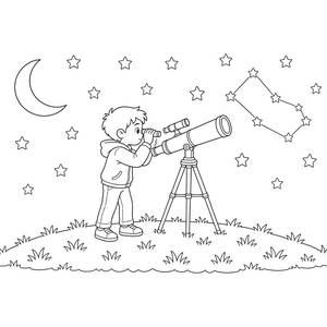 Child Stargazing with a Telescope Coloring Page