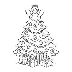 Albero di Natale con puntale ad angelo da colorare