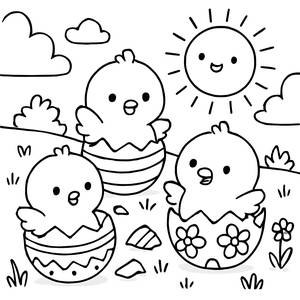 Chubby Chicks Hatching Coloring Page