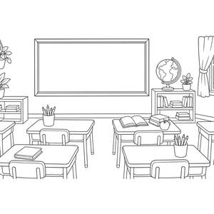 Empty Classroom with Desks Coloring Page