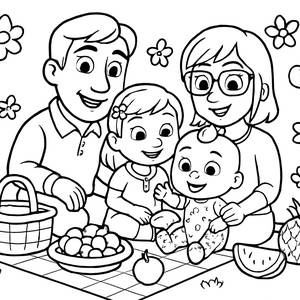Cocomelon Family Picnic Coloring Page