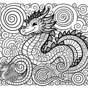 Coiled Dragon Coloring Page