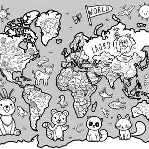 Gestalte Deine Welt: Tier-Malvorlage der Kontinente
