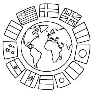 Bunte Welt: Ausmalbild Nationalflaggen