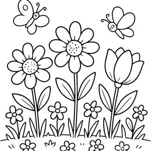 Colorful Flowers and Butterflies Coloring Page