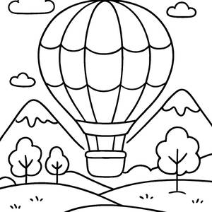 Página para Colorir de um Colorido Balão de Ar Quente
