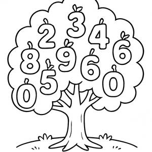 Página para Colorear del Árbol de Frutas Numéricas Coloridas
