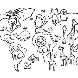 Ausmalbild: Bunte Weltkarte