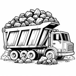 Page à Colorier: Camion-Benne Débordant de Roches Colorées!