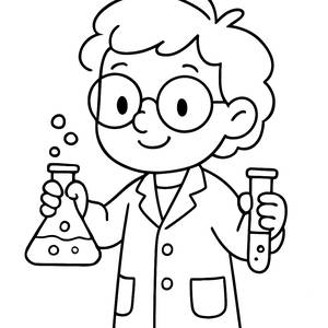 Coloring Page: Magical Scientist Mixing Colorful Potions!