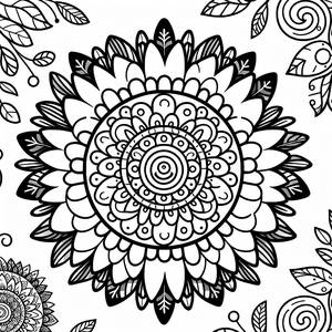 Ausmalbild eines Wunderschönen Runden Mandalas mit Großen Blütenblättern