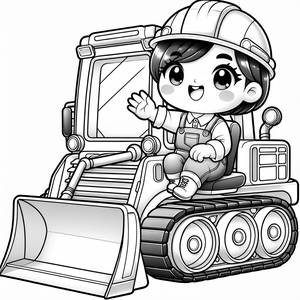 Page à Colorier d'un Ouvrier de Construction Joyeux sur un Bulldozer