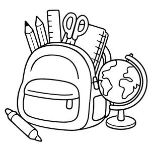 Malvorlage eines Niedlichen Rucksacks voller Schulmaterialien!