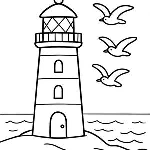 Página para Colorear de un Majestuoso Faro junto al Océano