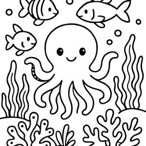 Malvorlage eines Verspielten Oktopus und Seiner Freunde