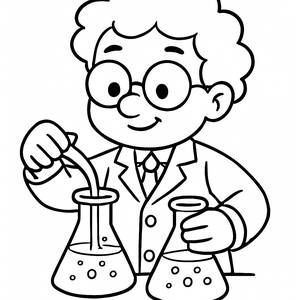 Coloring Page of a Scientist Mixing Colorful Liquids