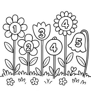 Ausmalbild: Einzigartige Blumen in einem Nummerierten Garten