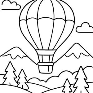 Malvorlage: Bunte Heißluftballon Über Malerischen Bergen