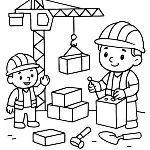 Construction Workers Coloring Page: Crane Fun!