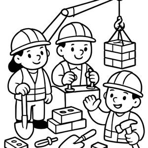 Construction Workers Coloring Page: Fun with Cranes!