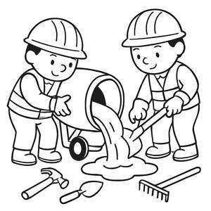 Construction Workers Coloring Page - Pouring Concrete Fun!