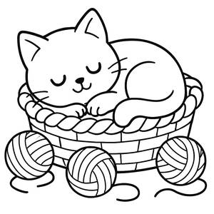 Cozy Kitten Napping Coloring Page