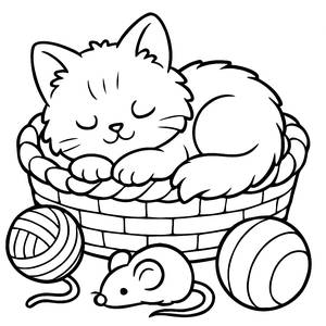 Pagina da Colorare di un Gattino Accoccolato