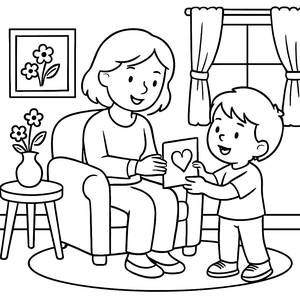 Pagina da Colorare: Soggiorno Accogliente per la Festa della Mamma