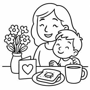 Página para Colorear del Desayuno Acogedor para el Día de la Madre